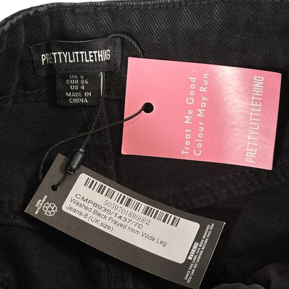 Pretty Little Things Washed Black Frayed Hem Wide Leg Jeans Size 4 - Picture 7 of 7